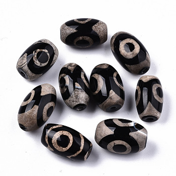 Tibetan Style dZi Beads, Natural Agate Beads, Dyed & Heated, Oval, 3-Eye, 19~24x13~15mm, Hole: 1.8mm