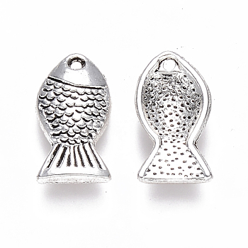 Tibetan Style Alloy Charms, Fish, Cadmium Free & Lead Free, Antique Silver, 14x7.5x2mm, Hole: 1mm, about 1560pcs/1000g
