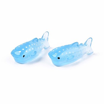 Resin Decoden Cabochons, Shark, Light Sky Blue, 28x12.2~12.8x8.2~8.8mm
