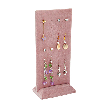 40-Hole Velvet Covered Wood Earring Display Stands, Rectangle, Pink, Finished Product: 10.2x6x22.7cm, 2pcs/set