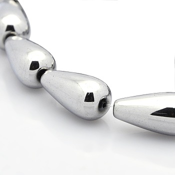 Non-magnetic Synthetic Hematite Teardrop Beads Strands, Grade AAA, Silver Plated, 12x6mm, Hole: 1mm, about 17pcs/strand, 7.8 inch
