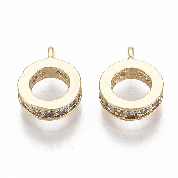 Brass Micro Pave Clear Cubic Zirconia Tube Bails, Loop Bails, Bail Beads, Nickel Free, Ring, Real 18K Gold Plated, 10x8x2.5mm, Hole: 1.6mm, Inner Diameter: 4.5mm
