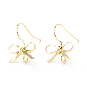 Bowknot Shape Brass Earring Hooks, Bowknot Ear Wire, with Vertical Loops, Golden, 22 Gauge, 16x15mm, Hole: 2mm, Pin: 0.6mm