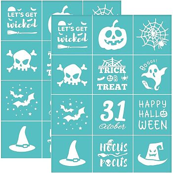 Self-Adhesive Silk Screen Printing Stencil, for Painting on Wood, DIY Decoration T-Shirt Fabric, Turquoise, Pumpkin, 28x22cm