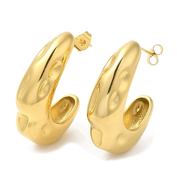 Ion Plating(IP) 304 Stainless Steel Twist Arch Stud Earrings, Half Hoop Earrings, Real 18K Gold Plated, 33x10mm
