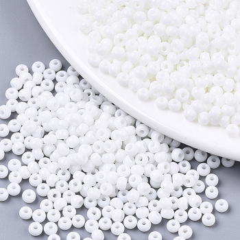Opaque Colours Glass Beads, Round, White, 4x3mm, Hole: 1mm, about 4500pcs/bag