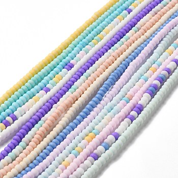 Handmade Frosted Porcelain Beads, Flat Round, Mixed Color, 4x3mm, Hole: 0.8mm, about 134pcs/strand, 15.55 inch(39.5cm)