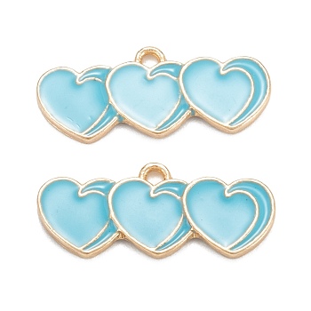 Alloy Enamel Pendants, for Earrings, Light Gold, Heart, Light Blue, 11x25.5x2mm, Hole: 1.6mm