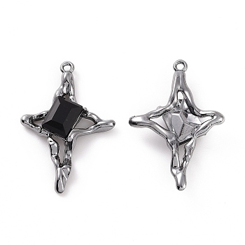 Rack Plating Alloy Black Glass Pendants, Cadmium Free & Lead Free & Nickle Free, Faceted, Star Charms with Rectangle, Gunmetal, 30x20x5mm, Hole: 1.2mm