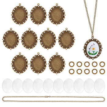 DIY Alloy Pendant Necklaces Making Kits, Oval, Antique Bronze, 27.56 inch(70cm)