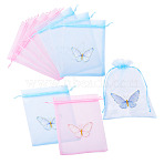 20Pcs 2 Colors Organza Drawstring Bags, Candy Storage Bags, Rectangle with Butterfly, Mixed Color, 18x13x0.02cm, 10pcs/color(OP-TA0001-10)