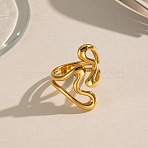 Irregular 304 Stainless Steel Cuff Open Rings, Golden, 28mm, US Size 8 1/2(18.5mm)(SA-CBAF04D-01G)