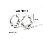 304 Stainless Steel Round Beaded Hoop Earrings for Women, Stainless Steel Color, 20x20mm(SN2323-2)