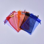 Solid Color Organza Bags, Wedding Favor Bags, Mother's Day Bags, Organza Pouches for Potpourri, Rectangle, Mixed Color, 15x10cm, 40pcs/set(OP-X0001-04E)