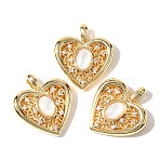 Natural White Shell Pendants, Heart Charms with Brass Micro Pave Clear Cubic Zirconia Settings, Real 18K Gold Plated, 19x17x5mm, Hole: 2x3.5mm(KK-Z149-19G)