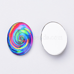 Glass Cabochons, For DIY Projects, Flat Oval, Swirl Pattern, Colorful, 25x18x5.5mm(GGLA-Q042-18x25-A03)