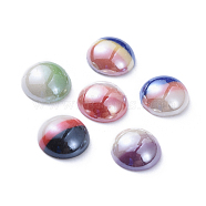 Opaque Glass Cabochons, Tri-color Stripe, Half Round, Mixed Color, 9.5~10x3.5mm(GGLA-S038-12-10mm)