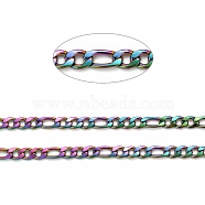 Ion Plating(IP) 304 Stainless Steel Figaro Chains, Unwelded, with Spool, Rainbow Color, 4x6x0.9mm & 4x8x0.8mm, about 32.8 Feet(10m)/roll(CHS-H007-30MC)