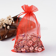 Organza Bags, Wedding Favor Bags, Favour Bag, with Ribbons, Red, 15x10cm(X-OP-R016-10x15cm-01)