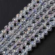 Electroplate Glass Bead Strands, AB Color Plated, Faceted(96 Facets), Round, Clear AB, 8mm, Hole: 1mm, about 72pcs/strand, 21.8 inch(X-EGLA-R040-8mm-15)