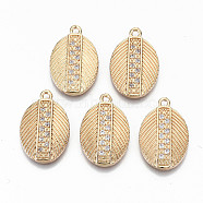 Brass Micro Pave Cubic Zirconia Pendants, Light Gold, Long-Lasting Plated, Cadmium Free & Lead Free, Oval, Clear, 23x15x3mm, Hole: 1.6mm(KK-S359-072-RS)