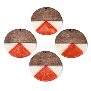 Resin & Walnut Wood Pendants, Flat Round, Tomato, 38x3mm, Hole: 2mm(RESI-S389-070A-A13)
