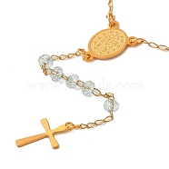 304 Stainless Steel & Glass Rosary Bead Necklaces for Women, Golden, Aqua, 21.65 inch(55cm)(NJEW-B112-02G-04)