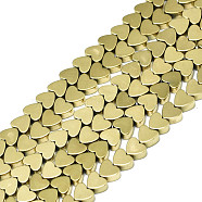 Electroplate Non-magnetic Synthetic Hematite Beads Strands, Heart, Real 18K Gold Plated, 3.5x4x2mm, Hole: 0.5mm, about 108~109pcs/strand, 15.75 inch(40cm)(X-G-S352-56)