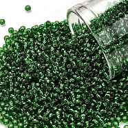TOHO Round Seed Beads, Japanese Seed Beads, (27B) Silver Lined Grass Green, 11/0, 2.2mm, Hole: 0.8mm, about 50000pcs/pound(SEED-TR11-0027B)