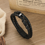 Imitation Leather Double Layer Multi-strand Bracelets, with Alloy Magnetic Clasp, Black, 8-1/4 inch(21cm)(PW-WG33153-01)