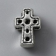 Zinc Alloy European Beads, Large Hole Beads, Cross, Antique Silver, 11.5x8x7mm, Hole: 4mm(FIND-TAC0014-32AS)