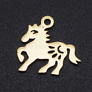 201 Stainless Steel Charms, Horse, Hollow, Golden, 14x15x1mm, Hole: 1.5mm(STAS-N090-JN849-2)