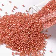 TOHO Round Seed Beads, Japanese Seed Beads, (956) Inside Color Jonquil/Coral Lined, 15/0, 1.5mm, Hole: 0.7mm, about 15000pcs/50g(SEED-XTR15-0956)