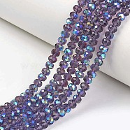 Electroplate Glass Beads Strands, Half Rainbow Plated, Faceted, Rondelle, Indigo, 3.5x3mm, Hole: 0.4mm, about 113~115pcs/strand, 32~33cm(EGLA-A034-T3mm-L13)
