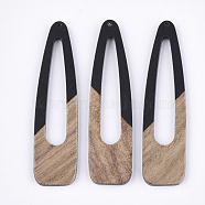 Resin & Walnut Wood Big Pendants, Snap Hair Clip Shape, Black, 66~66.5x17x3~3.5mm, Hole: 1.5mm(RESI-S358-99A)