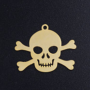 201 Stainless Steel Pendants, Pirate Style Skull, Golden, 12x15x1mm, Hole: 1.5mm(STAS-S105-JN379-2-12)