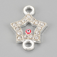 Alloy Rhinestone Links connectors, Cadmium Free & Lead Free, Star with Evil Eye, Red, Silver Color Plated, 19x13.5x2mm, Hole: 2mm(ALRI-S170-20S)