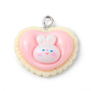 Opaque Resin Pendants, Rabbit Charms, with Platinum Tone Iron Loops, Heart, 22.5x22.5x7mm, Hole: 2mm(RESI-D064-02P-02)