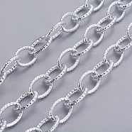 Platinum Plated Aluminum Cable Chains, Textured, Unwelded, 20x14x3mm(X-CHA-K12619-K15)
