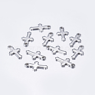 Tarnish Resistant 304 Stainless Steel Tiny Cross Charms, Stainless Steel Color, 12x7x1mm, Hole:1.2mm(STAS-L198-27P)