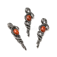 Natural Red Jasper Big Pendants, Snake Charms, with Rack Plating Antique Silver Tone Alloy Findings, Cadmium Free & Lead Free, 61.5x20x13mm, Hole: 8x5.5mm(G-B033-06AS-15)