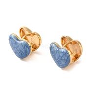 304 Stainless Steel Enamel Hoop Earrings for Women, Heart, Cornflower Blue, 14x15.5mm(EJEW-U003-24B)