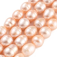 Natural Cultured Freshwater Pearl Beads Strands, Grade 3A, Rice, PeachPuff, 10~11mm, Hole: 0.7mm, about 15pcs/strand, 6.69~7.09''(17~18cm)(PEAR-P062-12A)