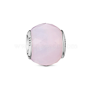 TINYSAND 925 Sterling Silver Geometric Facets, Light Pink Glass Rondelle European Beads, 11.06x9.65mm, Hole: 4.38mm(TS-C-159)