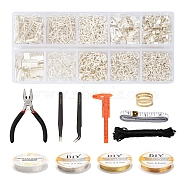 Jewelry Making Tool Sets, Including Pliers, Tape Measure, Vernier Caliper, Brass Rings, Tweezers, Nylon Cord, Copper Wire, Elastic Thread, Alloy Clasps and Iron Findings, Mixed Color, about 1162pcs/set(TOOL-LS0001-04)