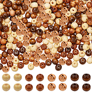 400Pcs 4 Colors Natural Unfinished Wood Beads, Round Wooden Loose Beads Spacer Beads for Craft Making, Lead Free, Mixed Dyed and Undyed, Mixed Color, 8x7~8mm, Hole: 2~3mm, 100pcs/color(WOOD-GF0001-90)