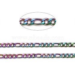 Ion Plating(IP) 304 Stainless Steel Figaro Chains, Unwelded, with Spool, Rainbow Color, 4x6x0.9mm & 4x8x0.8mm, about 32.8 Feet(10m)/roll(CHS-H007-30MC)