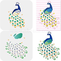 2Pcs 2 Styles Plastic Painting Stencils Sets, Reusable Drawing Stencils, for Painting on Scrapbook Fabric Tiles Floor Furniture Wood, White, Peacock Pattern, 15x15cm, 1pc/style(DIY-WH0172-888)