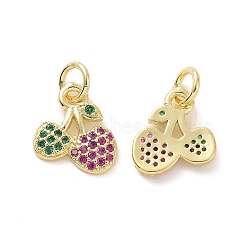 Brass Micro Pave Cubic Zirconia Charms, with Jump Ring, Real 18K Gold Plated, Cherry, Colorful, 12x10x2mm, Jump Ring: 5x0.8mm, Inner Diameter: 3.2mm(KK-E068-VF148)