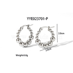 304 Stainless Steel Round Beaded Hoop Earrings for Women, Stainless Steel Color, 20x20mm(SN2323-2)